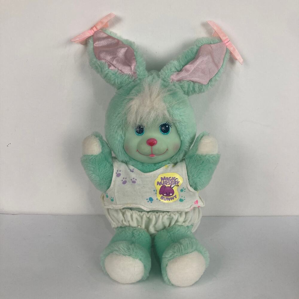 Vintage 1990 Mattel Magic Nursery Pet Bunny Rabbit Pastel Mint Green Plush 11”